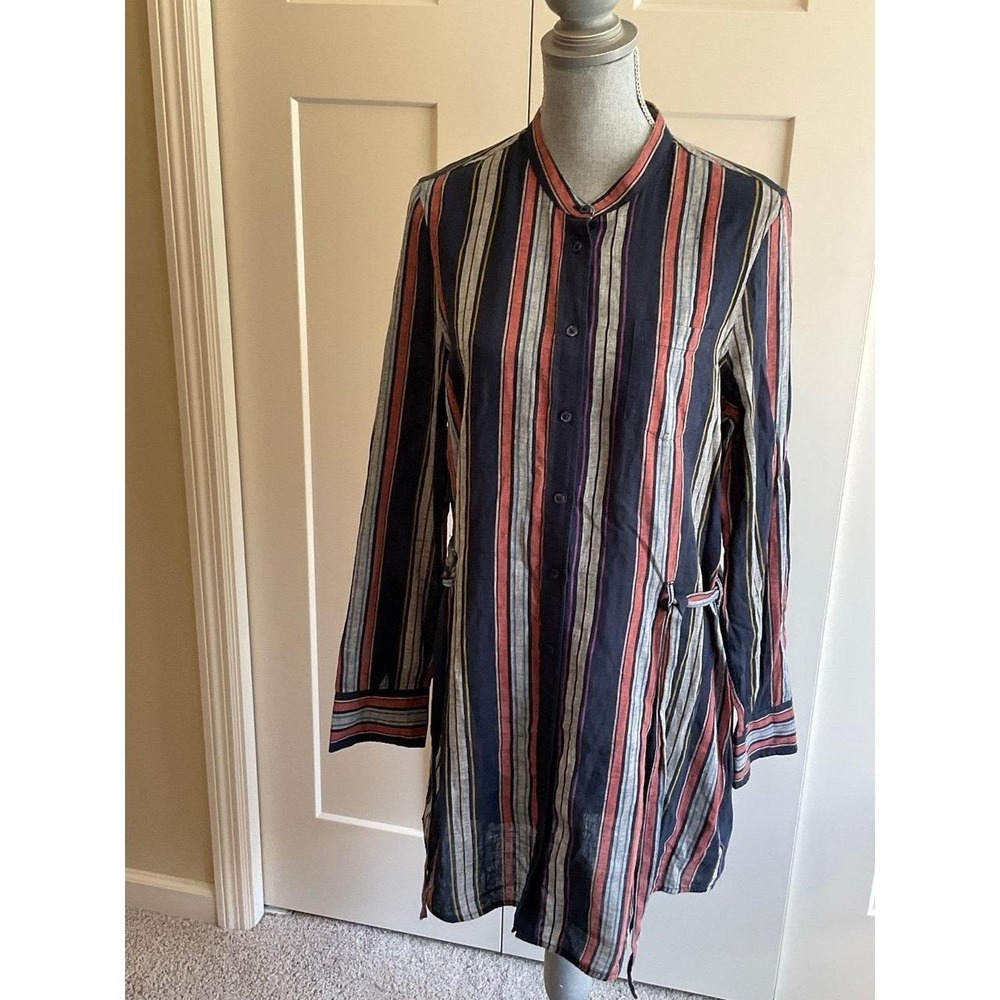 AG Shirt Tunic Large Adriano Goldschmidt Jett Cotton Linen Office Chic s38